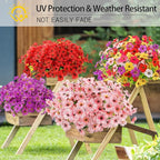 MACTING Artificial Flowers for Outdoors 12 Bundles Fake Flowers UV Resistant Faux Plastic Plants No Fade for Hanging Planters Window Patio Porch Garden Home Indoor Outside Decorations,Pink