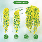 Artificial Hanging Flowers for Outdoors, 6 PCS Silk Morning Glory Artificial Flowers with Eucalyptus Leaves, UV Resistant Fake Flower Realistic Faux Plants for Home Patio Porch Garden Decor, Yellow