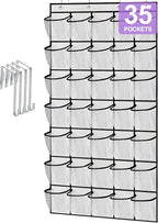 homyfort 35 Large Pocket Over the Door Shoe Organizer, Extra Sturdy Oxford Fabric Hanging Shoe Rack for Door Closet, Wall Mesh Shoe Storage Holder for Mens Women Shoes (White)