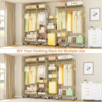 Ulif F4R Heavy Duty Clothes Rack(With Lockable Wheels )Rolling Clothing Racks for Hanging Clothes，Adjustable Closet Organizer System，Portable Garment Rack 45"W x 15.8"D x 73.5"H，Max Load 650LBS,Gold