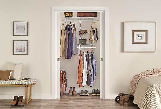 ClosetMaid ShelfTrack Wire Closet Organizer System, Adjustable from 2 to 4 Ft., With Shelves, Clothes Rods, Hardware, Durable Steel, White