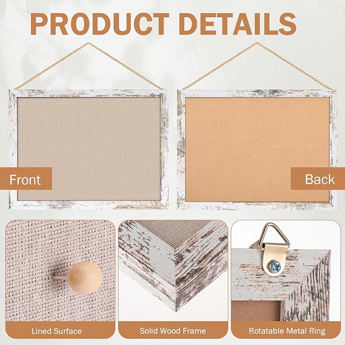Teling 9 Pack Wood Bulletin Boards with Linen 12''x 16'' Cork Board for Walls with 90 Pushpin Decorative Wood Framed Display for School Office Home Decor (Netural White)