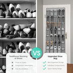 WVM Over the Door Shoe Organizer with 35 Breathable Mesh Pockets, Hanging Shoe Organizer for Door with 4 Metal Hooks, Large Capacity Closet Storage for Shoes, Accessories, Grey