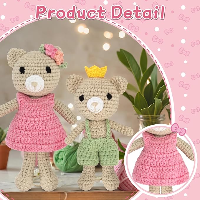 Big Sister Crochet Gift – Big Sister Little Brother Bear Dolls, Handmade Matching Stuffed Animals for Sibling Celebration, Older Sister Gift