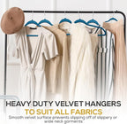 Premium Velvet Hangers 50 Pack Ultra Thin Non Slip Adult Felt Space Saving Slim Suit Hanger for Closet Heavy Duty Coat Pants Jackets Dress Hangers 360° Swivel Hook Hold Upto 10 lbs Blue