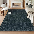 Lahome Washable Black Living Room Rug 6x9,Boho Dining Room Rugs for Under Table,Soft Stain Resistant Thin Carpets for Office Decor,Vintage Dark Carpet for Bedroom