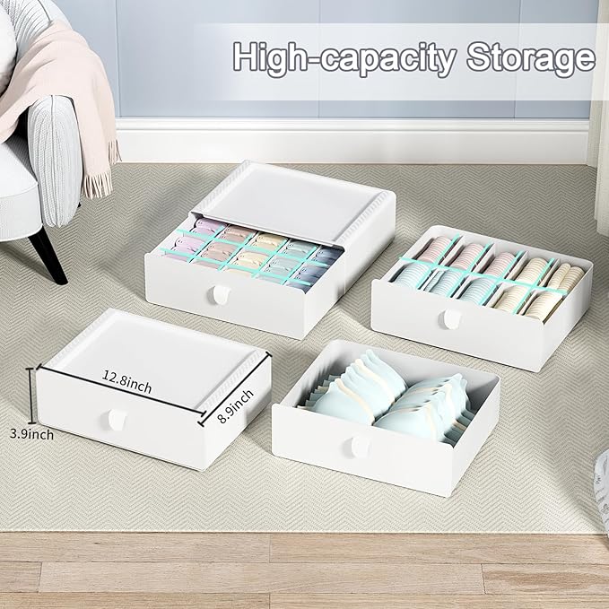 Underwear Organizer Drawer, 10 Cells Plastic Panties Drawer, Stackable Closet Organizer, Storage Box for Bras, Socks, Snacks, Grey