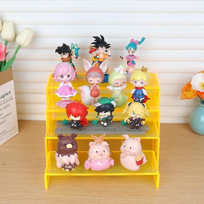 ELEGANTLIFE Acrylic Display Risers Set of 4, 4-Level Tiered Display Stands for Cupcakes, Small Figures & Jewelry, Compact Countertop Display Shelf, Multiple Colors Available (Light Yellow (Translucent))