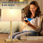 Lynnoland 21" Set of 2 Table lamp with USB A+C & AC Outlets, Touch Control 3-Way Dimmable Nightstand Lamps for Living Room Bedroom Office Reading, Linen Shade Touch Lamps, 3000K LED Bulbs Included