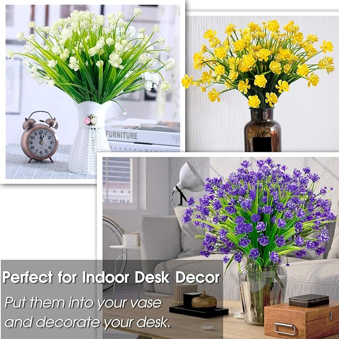 TURNMEON 20 Bundles Artificial Flowers for Outdoors Fake Plants Spring Decor, UV Resistant Artificial Plants Cemetery Flowers Faux Plastic Greenery Shrubs for Porch Yard Summer Decor 500 Heads(Yellow)