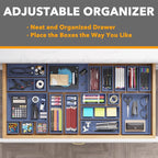 SpaceAid 21-Piece Bamboo Drawer Organizer Storage Boxes Set, Wood Tray Junk Drawer Organizers Multi-Use Divider Bins for Kitchen, Bathroom, Office Desk and Makeup Organization (21 Pack, Navy Blue)