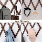 Wall Rack with 10 Hooks, Wooden Wall Expandable Coat Rack for Coat, Hats, Baseball Caps, Coffee Mug, Jewelry(Brown)