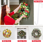 Wreath Hangers for Front Door,12" Clear Wreath Door Hanger,2 Pack Wreath Hanger Non Scratch Over The Door Hooks Easter Christmas Decorations Indoor Outdoor,Welcome Sign for Front Door Decor