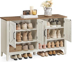 VASAGLE LIRY Collection - Shoe Cabinet, 3-Tier Storage Organizer, Shoe Shelf, Farmhouse Freestanding Cabinet, Height-Adjustable Shelf, 13.8 x 47.2 x 27.6 Inches, Rustic White ULBC039W01