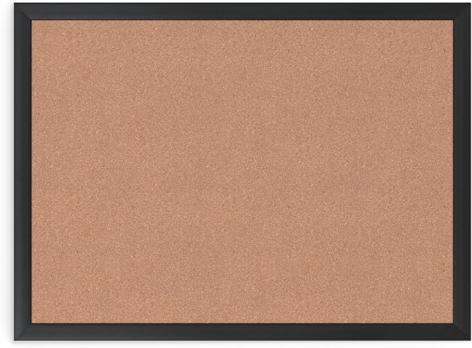 U Brands Cork Bulletin Board, 24" x 18", Black Aluminum Frame, Industrial Grade Pinning Surface