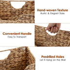 BTSKY Woven Hanging Magazine Holder, Water Hyacinth Magazine Basket, Wall Mounted Storage Basket for Books & Files, Wall File Organizer Magazine Rack with Handle for Home & Office - 13.2x2.8x8.9 Inch