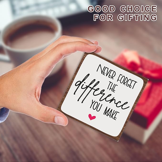 Wooden Motivational Office Desk Decor 4in - Never Forget The Difference You Make - Positive Reminder Inspirational Plaque with Stand for Home Office Desk Decor & Accessories Gift for Women Men- A17