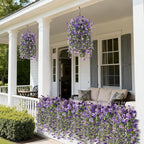 Artificial Hanging Flowers for Outdoors, 2 Pcs Fake Hanging Flowers Spring Summer Decor, UV Resistant Faux Artificial Outdoor Plants for Planter Front Door Porch Patio Garden Yard(Gradient Purple)
