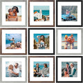 Vittanly 12x12 Picture Frames Set of 9, Display 8x8 Pictures with Mat or 12x12 without Mat, Photo Frames for Wall Mount, Engineered Wood, Black&Brown&Grey