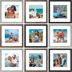 Vittanly 12x12 Picture Frames Set of 9, Display 8x8 Pictures with Mat or 12x12 without Mat, Photo Frames for Wall Mount, Engineered Wood, Black&Brown&Grey