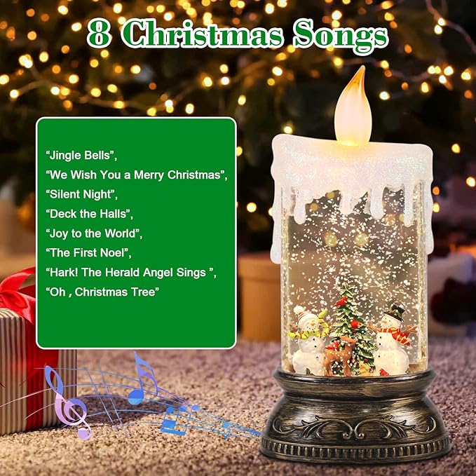 Wondise Rechargeable Musical Snowman Snow Globe Lantern with 6H Timer, Battery Operated USB Powered Lighted Snow Globe Lamp Spinning Water Swirling Glitters Holiday Decor