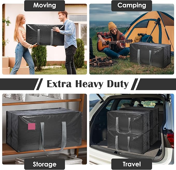 6 Pack Extra Heavy Duty Large Moving Bags with Reinforced Zipper & Wide Handles, Waterproof Storage Bins for Clothes, College Dorm, Travel, and Home Organization, Gray