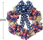 XKCL Patriotic Wreaths, 20 Inch Memorial Day Wreath, 4th of July American Flag Wreath for Front Door Decorations (Beige＆Bule)