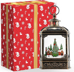 Christmas Snow Globe Lantern Water Glittering Xmas Village with Music & Timer, USB Lined/Battery Operated Lighted Lantern for Christmas Festival Decoration Gifts