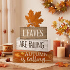Lineshading 4 Pcs Fall Decoration for Home Wooden Maple Leaf Thanksgiving Table Centerpiece Rustic Thanksgiving Tiered Tray Decor Decorative Autumn Leaves Block Sign Farmhouse Autumn Decor for Kitchen