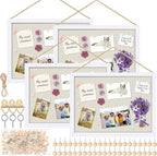Teling 4 Pack Wood Bulletin Boards with Linen 12''x 16'' Cork Board for Walls with 90 Pushpin Decorative Wood Framed Display for School Office Home Decor (White)