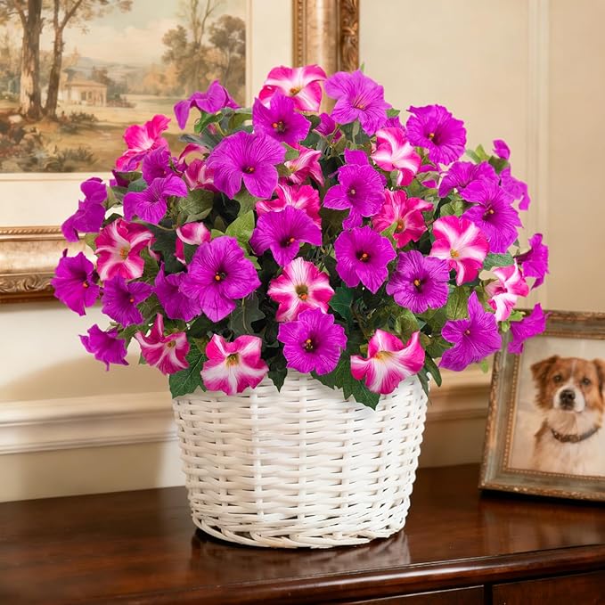 6 Pcs Artificial Petunia Flowers for Outdoor, Fake Spring Petunias Faux Silk Flowers for Outdoors UV Resistant Plants for Planters Garden Porch Patio Window Box Indoor Table Decor(Fuchsia Purple)