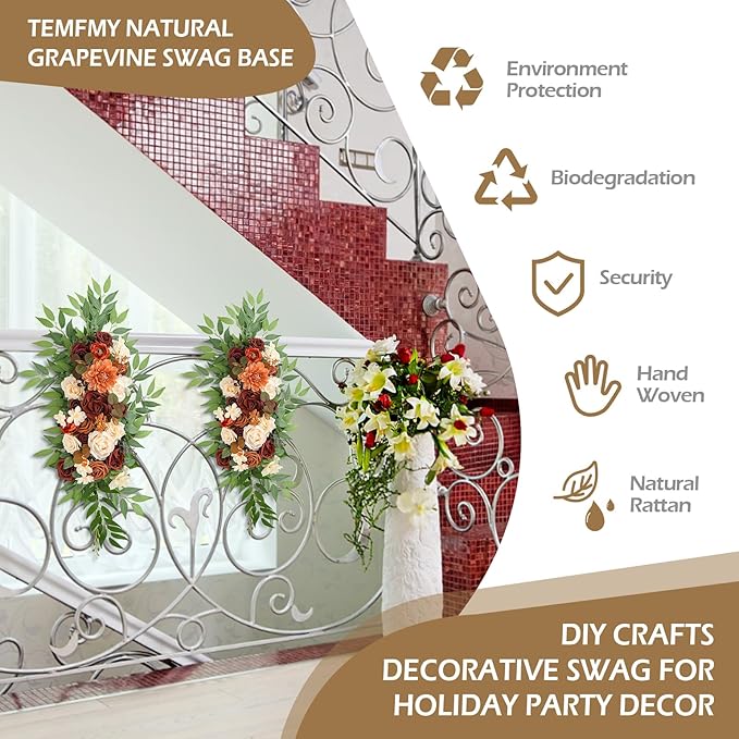 Natural Grapevine Swag Base - DIY Crafts Decorative Swag Wreath Making Supplies for Holiday Party Decor - 6 Pack