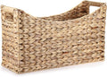 BTSKY Woven Magazine Holder, Water Hyacinth Magazine Basket, Natural Storage Basket Bin for Books & Files, Bathroom Magazine Rack with Built-in-Handle for Home, Office & Desk - 17x6.5x9.8 Inch