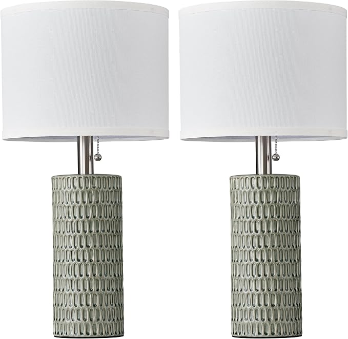 Reaketon Table Lamps for Living Room Set of 2, Ceramic Table Lamps for Bedroom, 20" Modern Lamps for Night Stands, Green