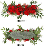 Artificial Peony Flower Swag, 29.6in Faux Eucalyptus Leaves Corner Rose Floral Swags, Artificial Mirror Flower Chair Back Flower Swags for Sheer Drapes, Wedding Chair, Arbor, Wedding(red)