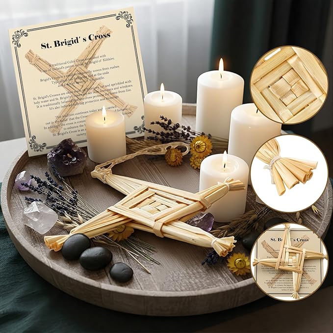 Bucherry St. Brigid's Wall Cross Decor Irish Gift Cross with History Card for Irish Blessing Gift for Celtic Imbolc Decor(Classic Style,5 in,Straw Color)