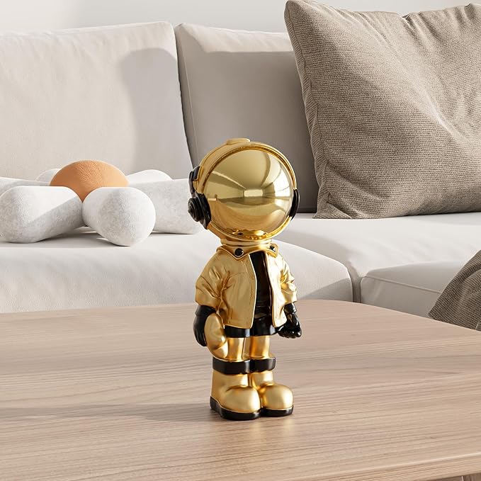EZ4ENCE Small Figurine Statue Astronaut Sculpture Decor,Sculpture for Home Decor,Arts Gold Shelf Decoration,Cool Metal Mask Table Decor,Mini Ornament
