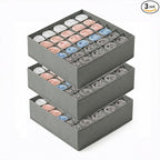 Gray 24 Grid 3 Pack Foldable Underwear Sock Storage Organizer, Non-Woven Fabric Closet Drawer Divider Bins for Socks, Ties, Baby Clothes, Dresser & Wardrobe Organization Boxes (Grey 3 Pack)