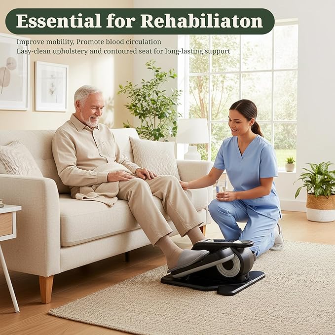 Under Desk Elliptical Machine, Portable Seated Pedal Exerciser with Remote Control, 3 Modes & 12 Adjustable Speeds, Quiet Fully Assembled Electric Leg Exerciser for Seniors Home Office
