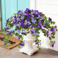 Homsunny Artificial Fake Flowers Plants for Outdoor Decoration, 2 Pcs Faux Silk Flower Bougainvillea Vines Look Real UV Resistant for Home Porch Patio Balcony Yard Spring Decor(Purple)