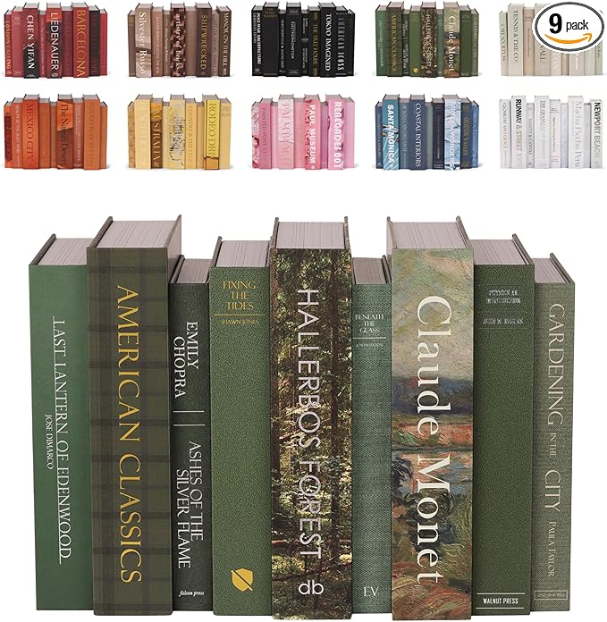ORITZIO Green Faux Books Set of 9 - Concealed Storage Faux Books Perfect for Coffee Table, Home Staging, Interior Design & Fashion Books, Old Money Asesthetic