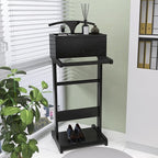 Wooden Valet Stand for Men, Suit Valet Stand with Top Tray, Storage Drawer, Bottom Shoe Rack, Freestanding Clothes Rack for Living Room, Entryway, Bedroom (Black with 2 Storage Drawers)