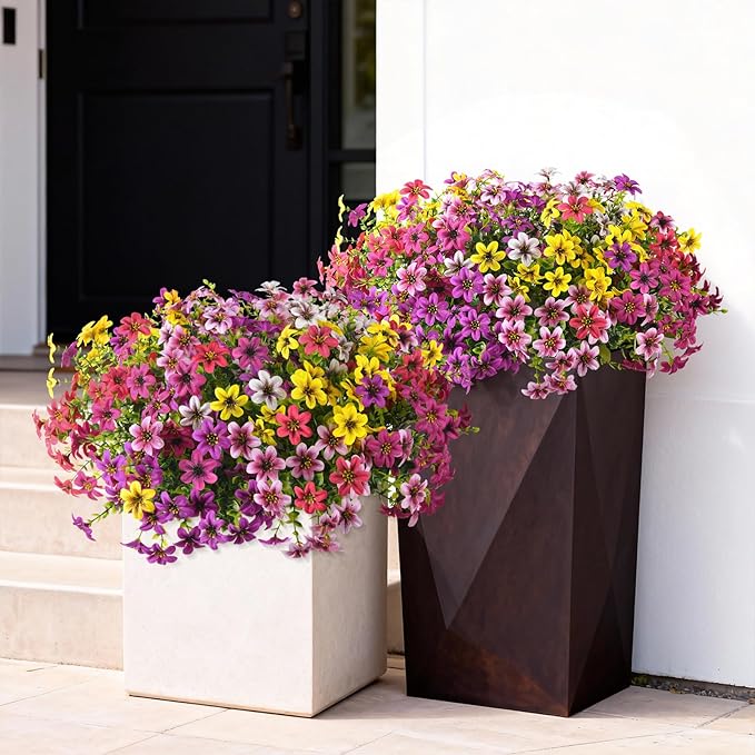 Artificial Fake Flowers for Outdoors 12 Bundles Faux Silk Flower Spring Decoration Artificial Fake Plants Outdoor Plastic Flowers UV Resistant No Fade for Home Planter Porch Patio Yard Decor