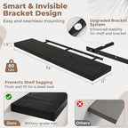 55 Inch Long Floating Shelves for Wall Set of 2, 12"D Wood Grain Bathroom Shelves with Invisible Brackets, Easy Install Engineered Wood Storage Shelves for Kitchen, Living Room, Bedroom, Black Finish