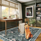 Vintage Floral with Ornate Border Washable 5x7 Area Rug, Soft Low Pile Carpet for Living Room, Dining Room Under Table, Bedroom | Non-Slip, Stain Resistant & Durable