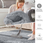 OLANLY Area Rugs for Living Room Bedroom, Machine Washable 4x5.9 ft Soft Fluffy Shaggy Bedside Rug, Indoor Floor Carpet for Kids Girls and Boys, Dorms, Nursery Rooms, Home Decor, Silver Grey