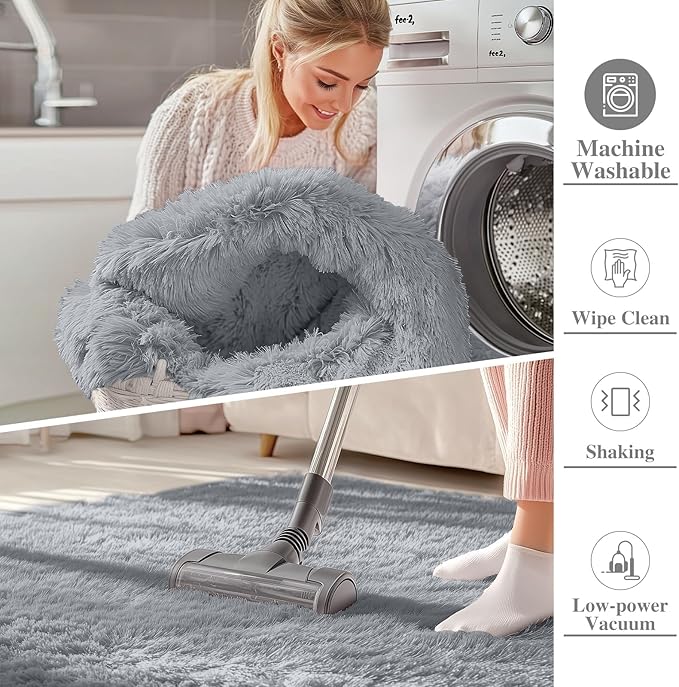 OLANLY Area Rugs for Living Room Bedroom, Machine Washable 4x5.9 ft Soft Fluffy Shaggy Bedside Rug, Indoor Floor Carpet for Kids Girls and Boys, Dorms, Nursery Rooms, Home Decor, Silver Grey