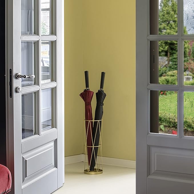Vintiquewise Gold Umbrella Holder Stand for Entryway, Indoor & Outdoor Vertical Cane Stand with Drip Water Tray, Umbrella Stand Indoor