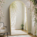 DUMOS 70.4"x25.6" Arched Full Length Mirror with Stand, Floor Body Mirror Shatter-proorf Nano Glass with Aluminum Frame, Free Standing or Hanging Leaning Modern Simple Home Decor, Gold