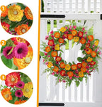 Spring Summer Wreaths for Front Door,22 Inch Artificial Spring Summer Poppy Flower Wreath with Wildflowers,Eucalyptus Leaves for Indoor Outdoor Wall Porch Festival Farmhouse Home Holiday Decor.